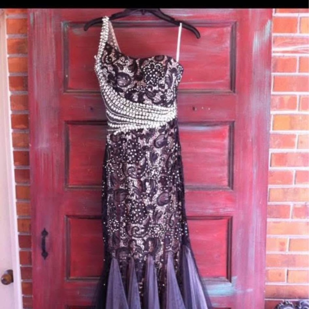 Panoply Satin Gown in Black and Nude